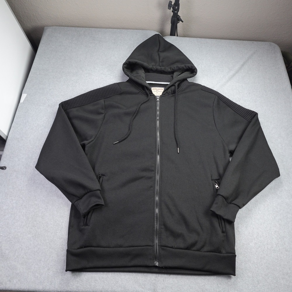 Hudson & Barrow Jacket Mens 2X Black Full Zip Moto Hoodie Ribbed Shoulder